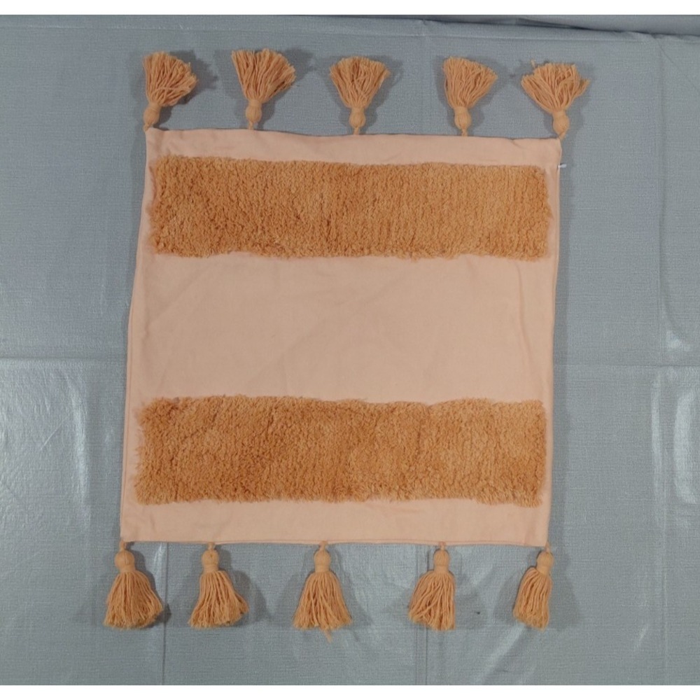 Beddys Square Tassel Pillow Cover 17" x 17"‎ Orange Textured